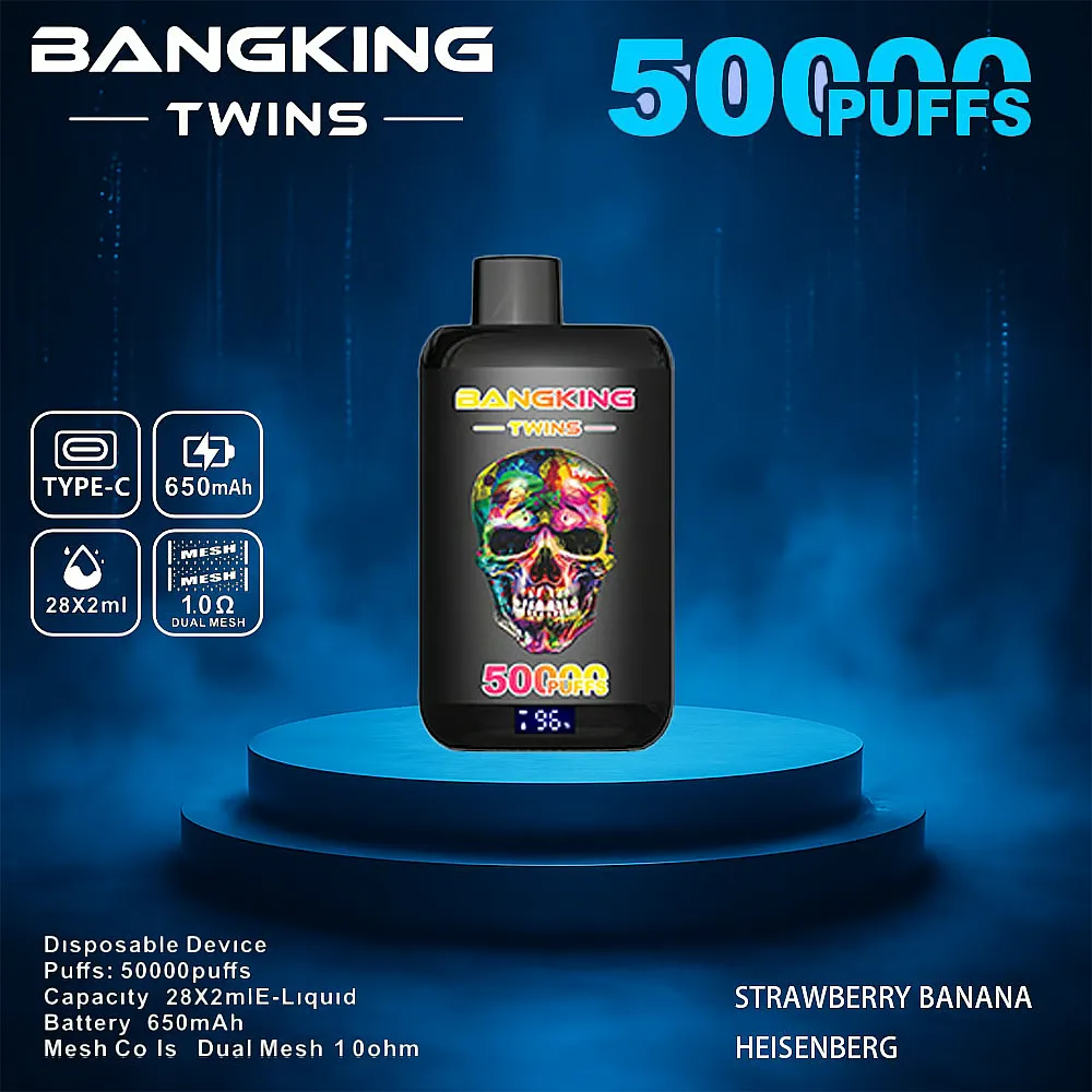 Bang King 50000 Puffs 50K Twin 2-in-1 aqlli ekranli bir martalik vap