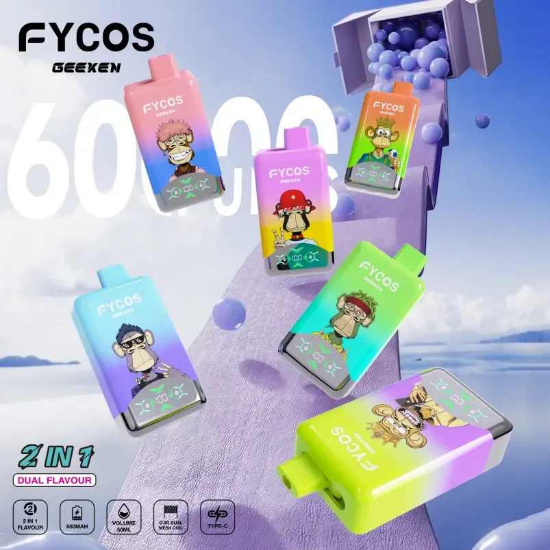 Fycos 60K 60000 Puffs Geeken 2 in 1 ulgurji bir martalik vape